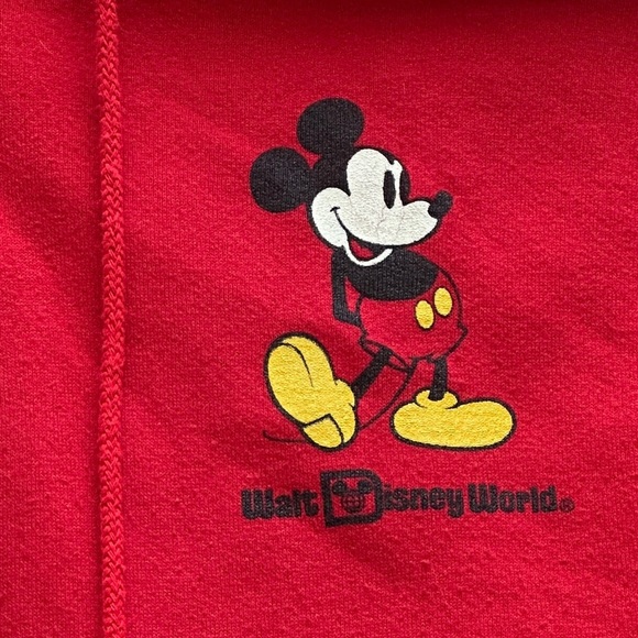 Vintage 80s Walt Disney World Mickey Zip-Up Hoodie Sweatshirt Red Men’s Large - Picture 3 of 5